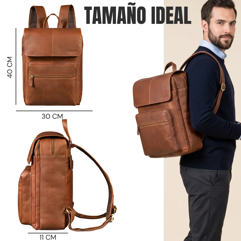 "Sangro" Rucksack Herren Leder Laptoprucksack 15,6-16 Zoll mit 2 Laptopfächern