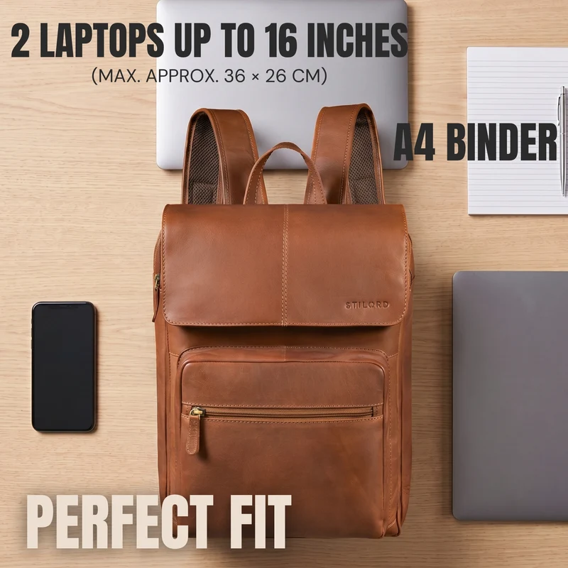 "Sangro" Rucksack Herren Leder Laptoprucksack 15,6-16 Zoll mit 2 Laptopfächern