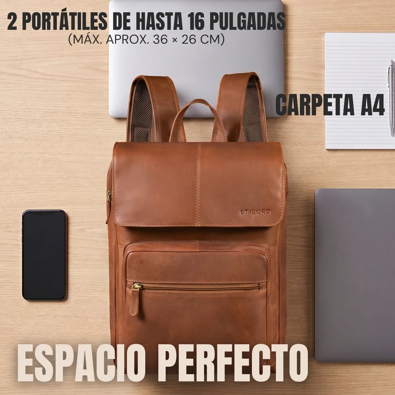 "Sangro" Rucksack Herren Leder Laptoprucksack 15,6-16 Zoll mit 2 Laptopfächern