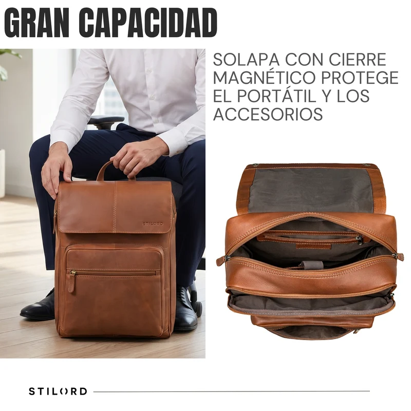 "Sangro" Rucksack Herren Leder Laptoprucksack 15,6-16 Zoll mit 2 Laptopfächern