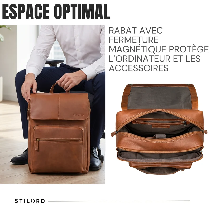 "Sangro" Rucksack Herren Leder Laptoprucksack 15,6-16 Zoll mit 2 Laptopfächern