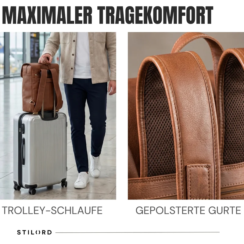 "Sangro" Rucksack Herren Leder Laptoprucksack 15,6-16 Zoll mit 2 Laptopfächern