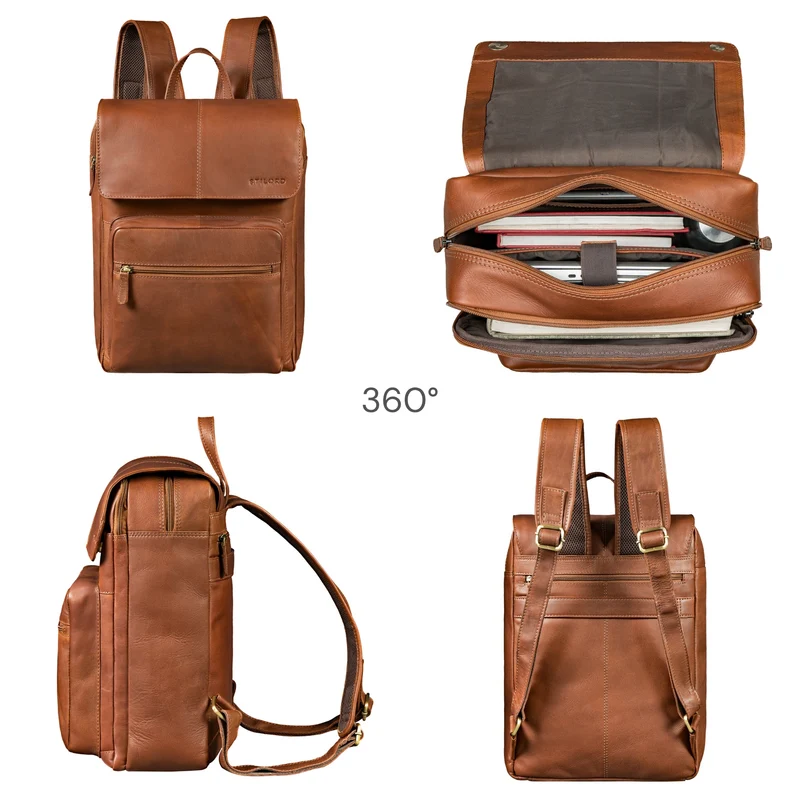 "Sangro" Rucksack Herren Leder Laptoprucksack 15,6-16 Zoll mit 2 Laptopfächern