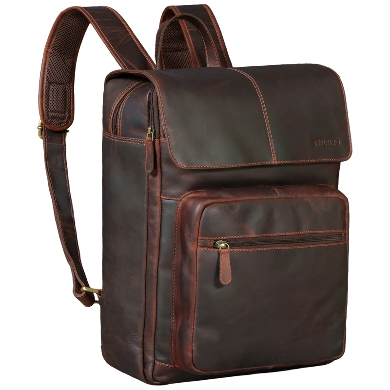 "Sangro" Rucksack Herren Leder Laptoprucksack 15,6-16 Zoll mit 2 Laptopfächern