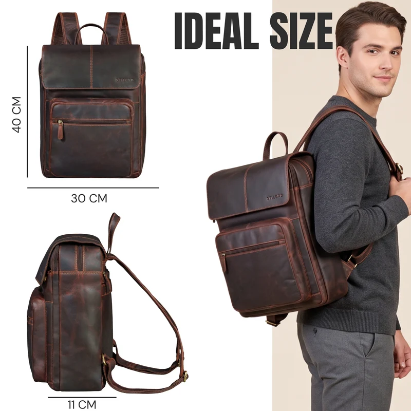 "Sangro" Rucksack Herren Leder Laptoprucksack 15,6-16 Zoll mit 2 Laptopfächern