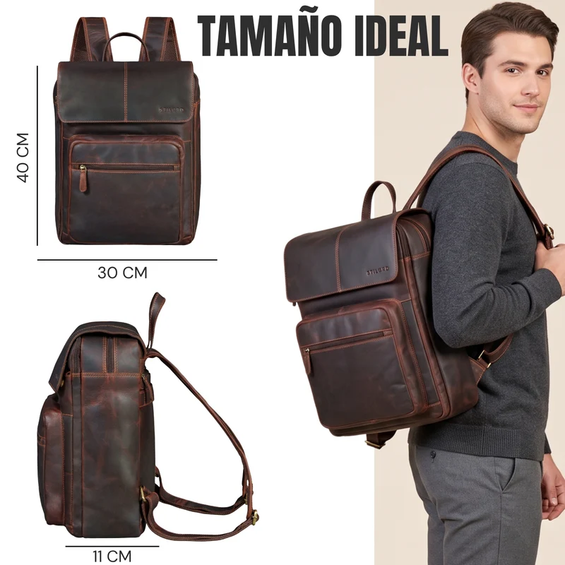 "Sangro" Rucksack Herren Leder Laptoprucksack 15,6-16 Zoll mit 2 Laptopfächern
