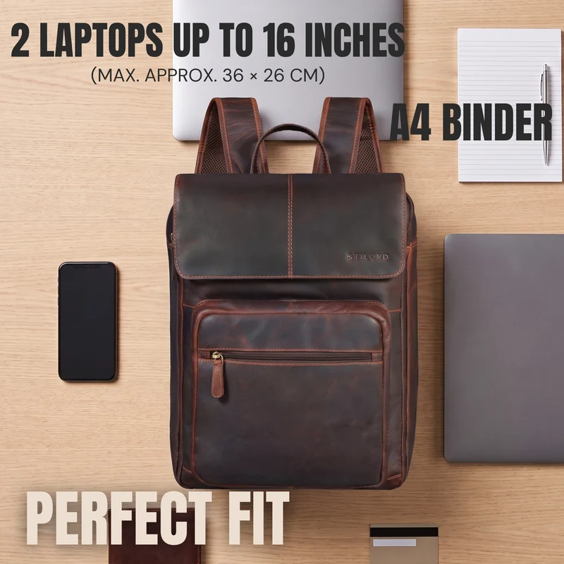 "Sangro" Rucksack Herren Leder Laptoprucksack 15,6-16 Zoll mit 2 Laptopfächern