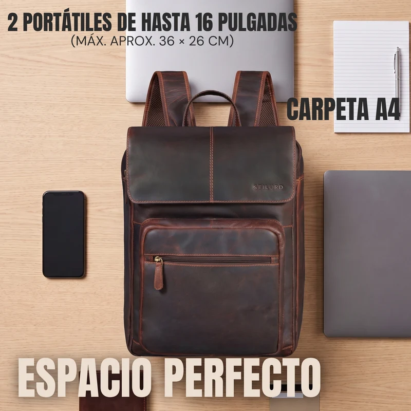 "Sangro" Rucksack Herren Leder Laptoprucksack 15,6-16 Zoll mit 2 Laptopfächern