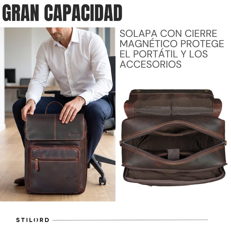 "Sangro" Rucksack Herren Leder Laptoprucksack 15,6-16 Zoll mit 2 Laptopfächern