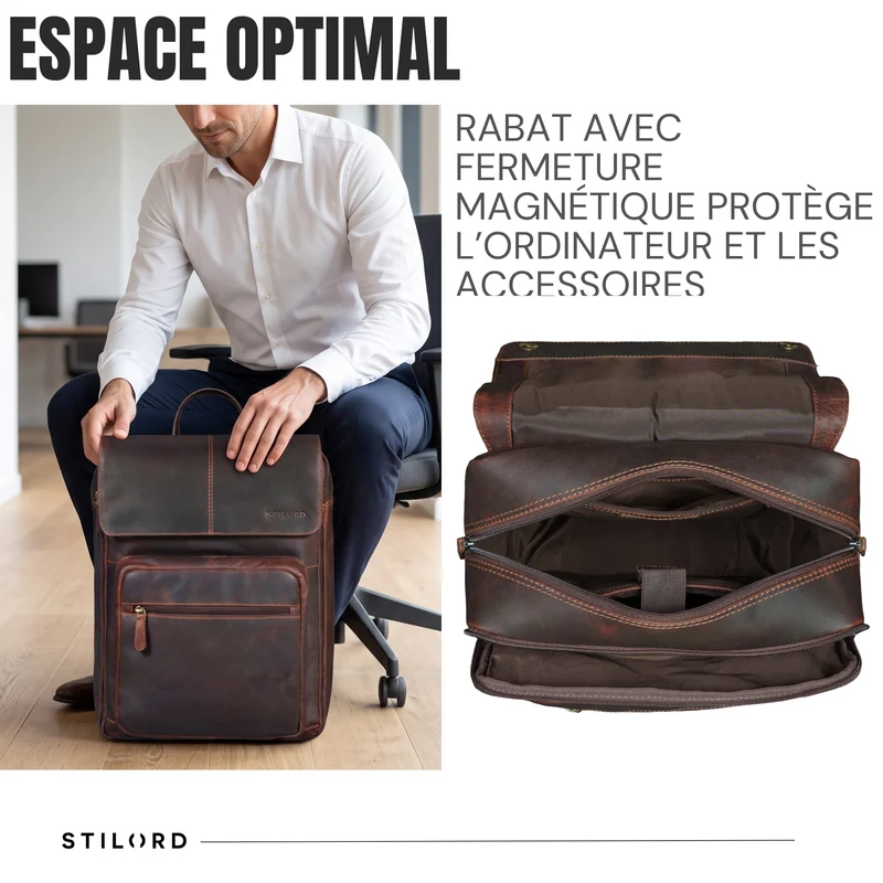 "Sangro" Rucksack Herren Leder Laptoprucksack 15,6-16 Zoll mit 2 Laptopfächern