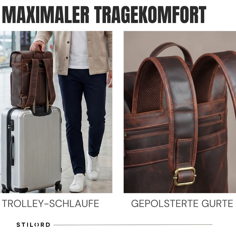 "Sangro" Rucksack Herren Leder Laptoprucksack 15,6-16 Zoll mit 2 Laptopfächern