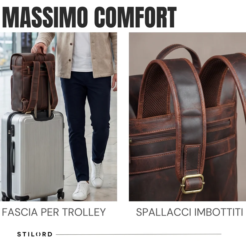 "Sangro" Rucksack Herren Leder Laptoprucksack 15,6-16 Zoll mit 2 Laptopfächern