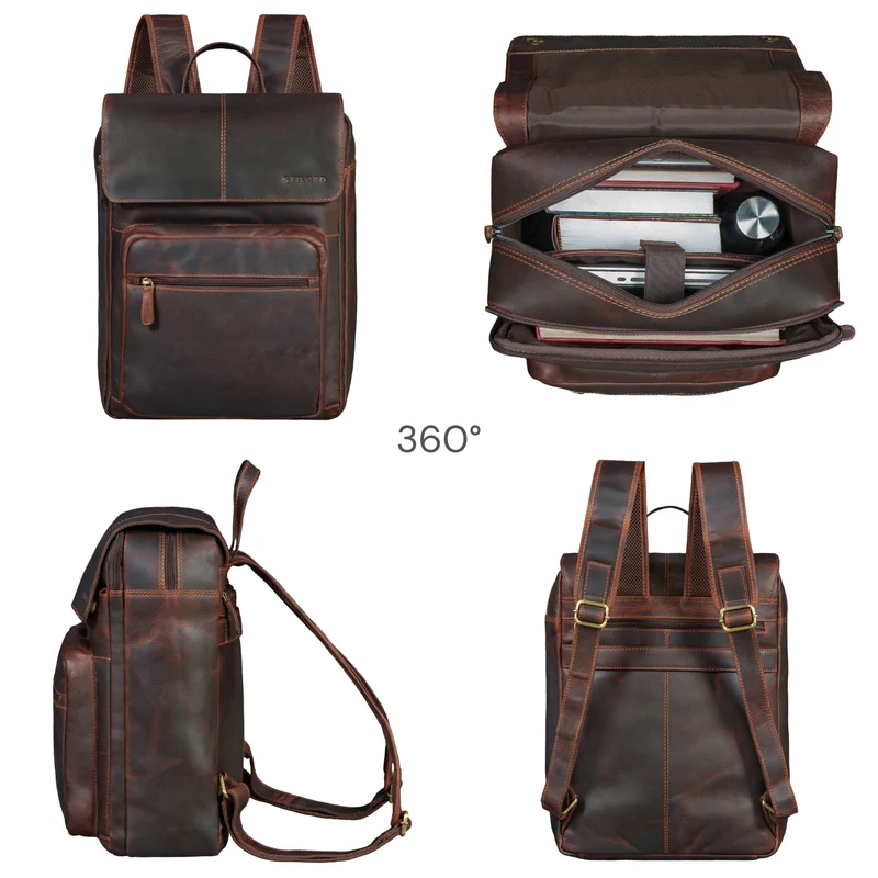 "Sangro" Rucksack Herren Leder Laptoprucksack 15,6-16 Zoll mit 2 Laptopfächern