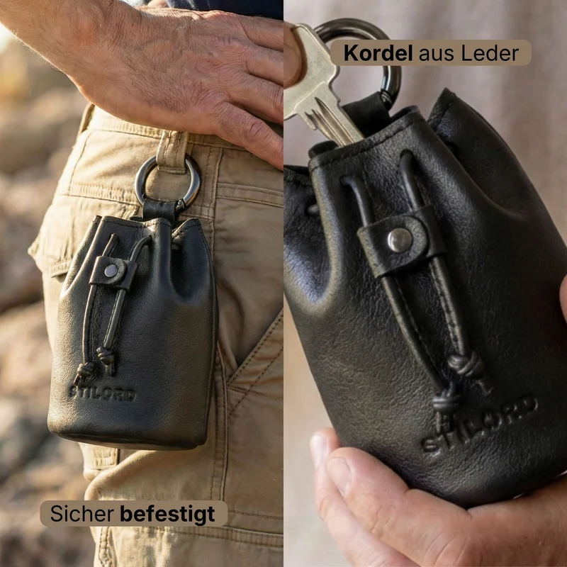 "Thilo" Lederbeutel Klein Herren mit Karabiner & Geschenkbox