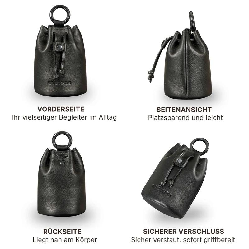 "Thilo" Lederbeutel Klein Herren mit Karabiner & Geschenkbox