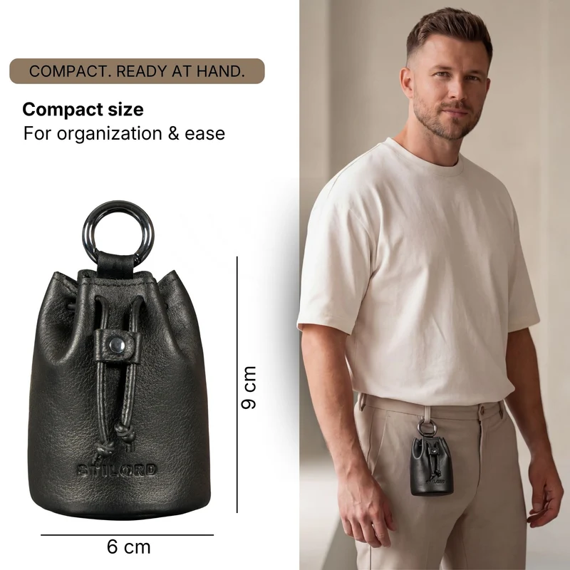 "Thilo" Lederbeutel Klein Herren mit Karabiner & Geschenkbox