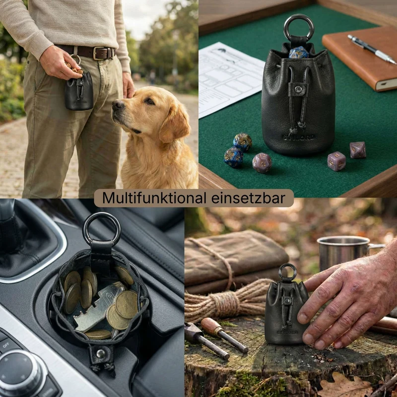 "Thilo" Lederbeutel Klein Herren mit Karabiner & Geschenkbox