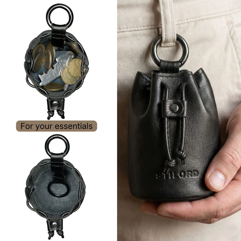 "Thilo" Lederbeutel Klein Herren mit Karabiner & Geschenkbox