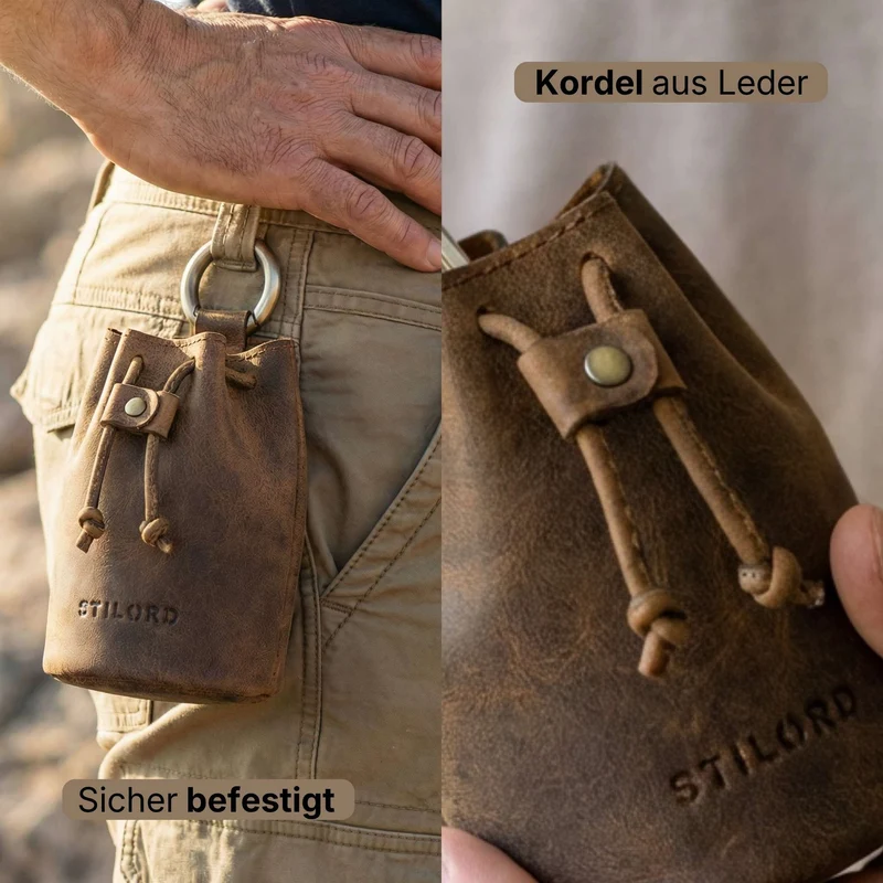 "Thilo" Lederbeutel Klein Herren mit Karabiner & Geschenkbox