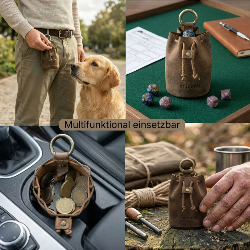 "Thilo" Lederbeutel Klein Herren mit Karabiner & Geschenkbox