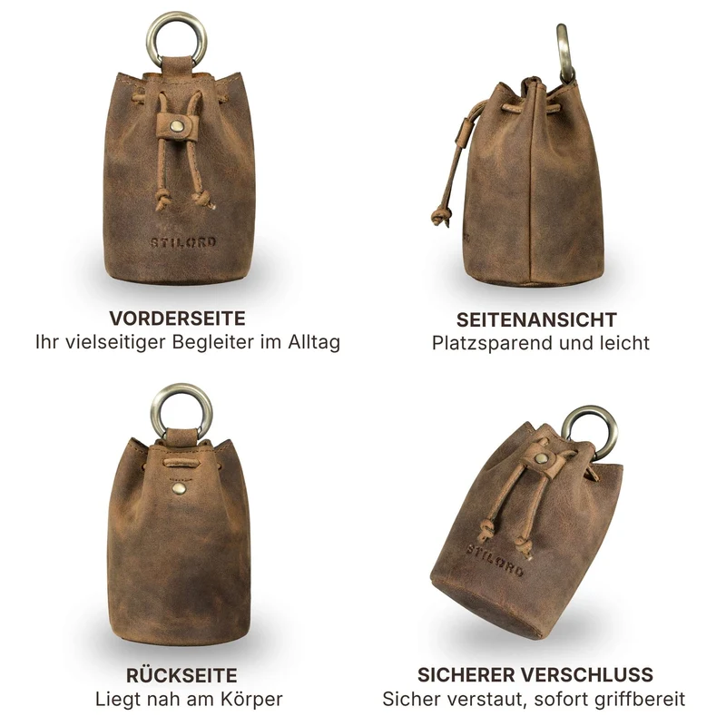 "Thilo" Lederbeutel Klein Herren mit Karabiner & Geschenkbox