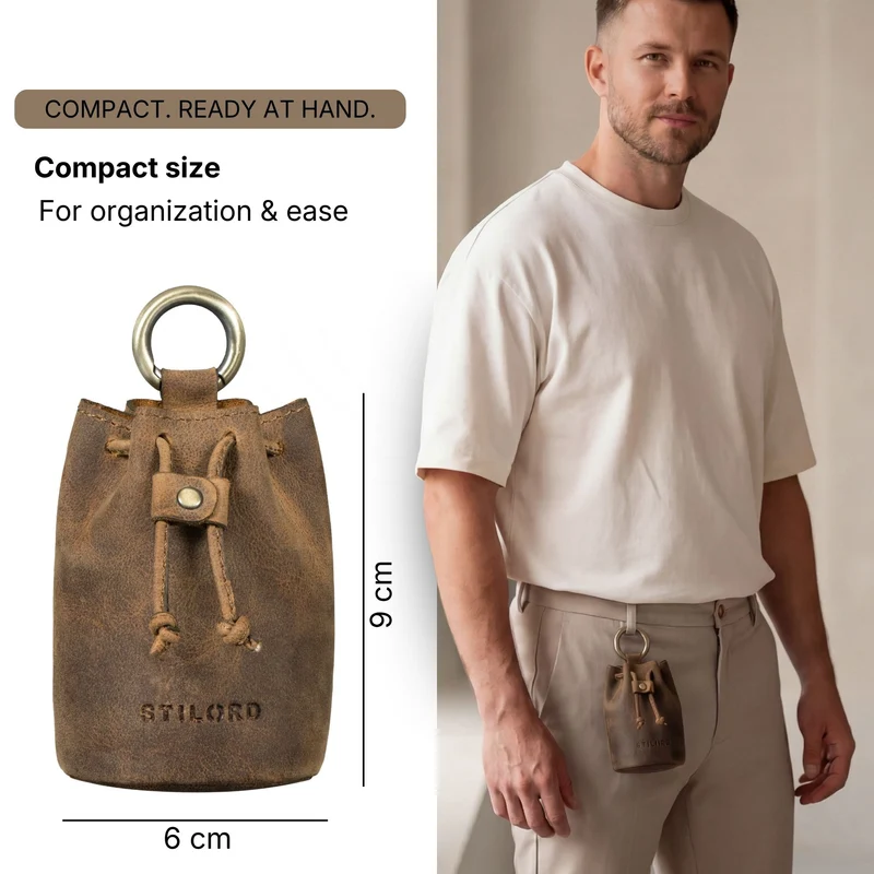 "Thilo" Lederbeutel Klein Herren mit Karabiner & Geschenkbox