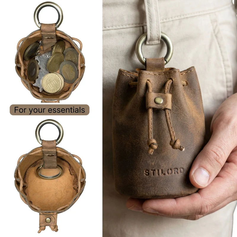 "Thilo" Lederbeutel Klein Herren mit Karabiner & Geschenkbox