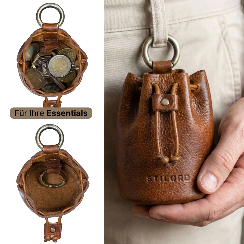 "Thilo" Lederbeutel Klein Herren mit Karabiner & Geschenkbox