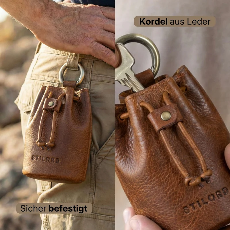 "Thilo" Lederbeutel Klein Herren mit Karabiner & Geschenkbox