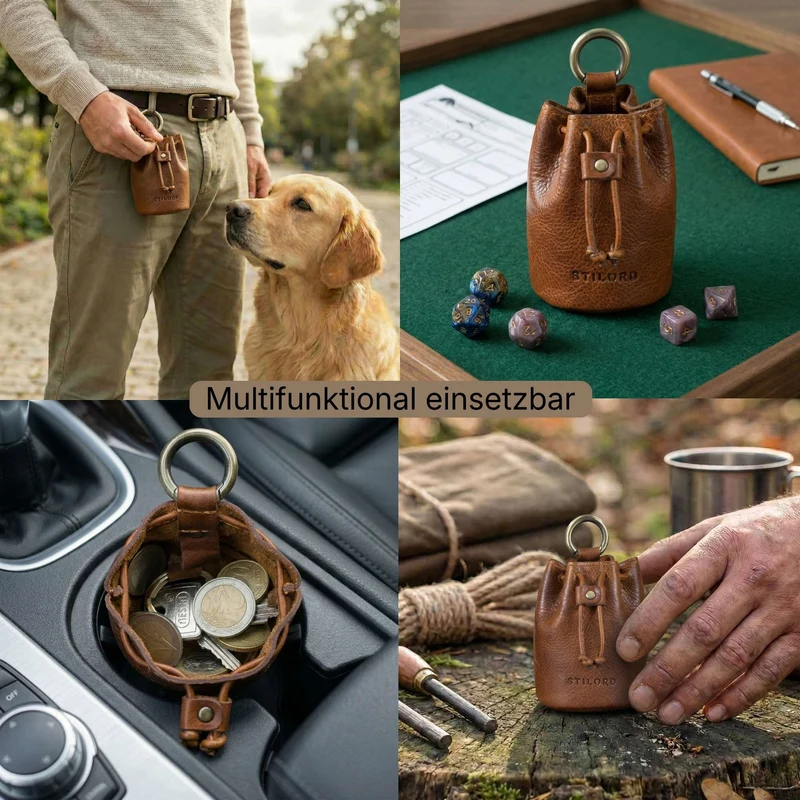 "Thilo" Lederbeutel Klein Herren mit Karabiner & Geschenkbox