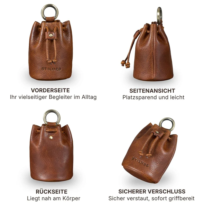 "Thilo" Lederbeutel Klein Herren mit Karabiner & Geschenkbox