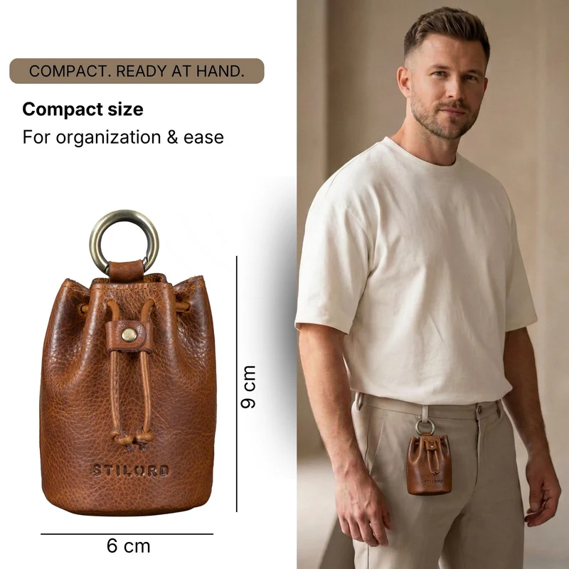 "Thilo" Lederbeutel Klein Herren mit Karabiner & Geschenkbox