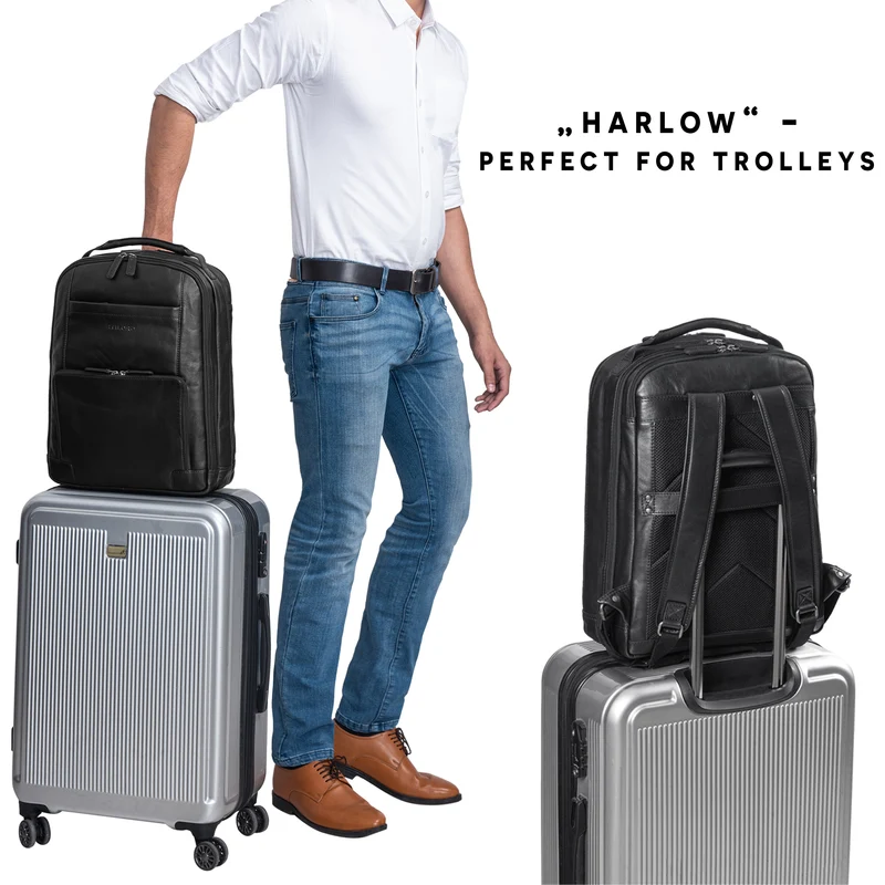 B-WARE "Harlow" Leder Rucksack für Herren XL mit Laptop Fach 15 bis 17 Zoll groß
