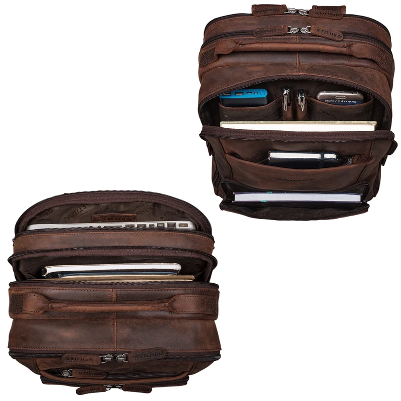 B-WARE "Harlow" Leder Rucksack für Herren XL mit Laptop Fach 15 bis 17 Zoll groß