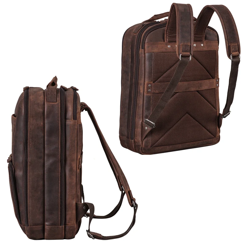 B-WARE "Harlow" Leder Rucksack für Herren XL mit Laptop Fach 15 bis 17 Zoll groß