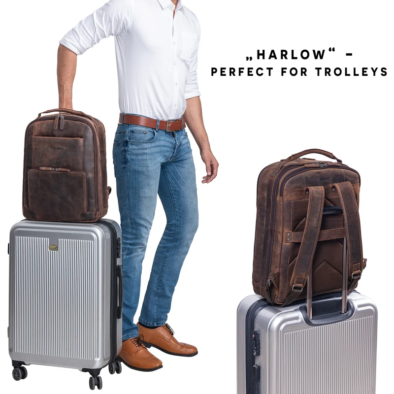 B-WARE "Harlow" Leder Rucksack für Herren XL mit Laptop Fach 15 bis 17 Zoll groß
