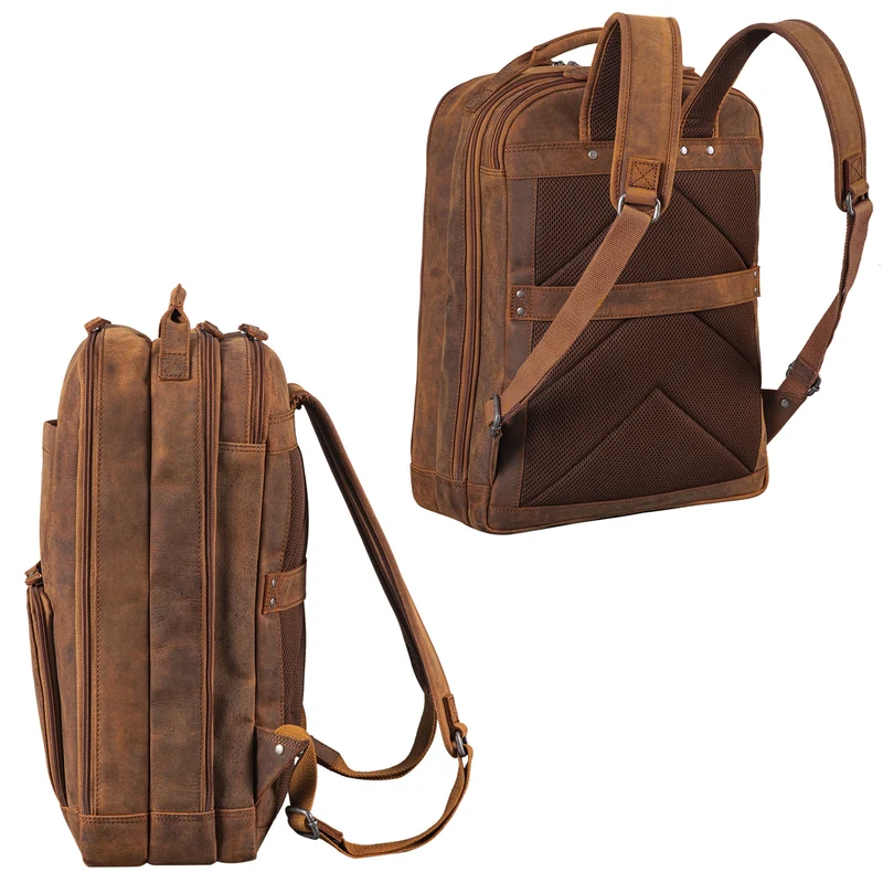 B-WARE "Harlow" Leder Rucksack für Herren XL mit Laptop Fach 15 bis 17 Zoll groß