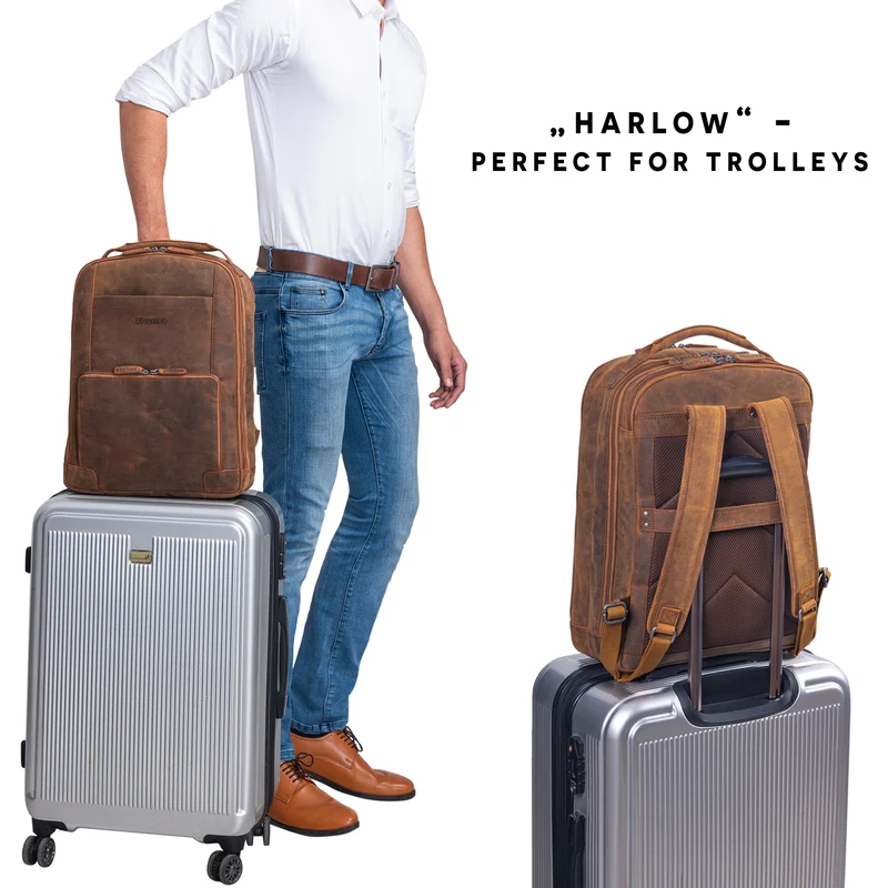 B-WARE "Harlow" Leder Rucksack für Herren XL mit Laptop Fach 15 bis 17 Zoll groß