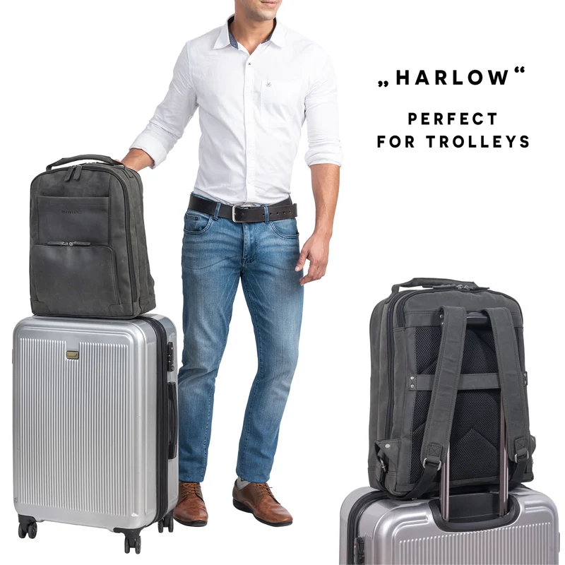 B-WARE "Harlow" Leder Rucksack für Herren XL mit Laptop Fach 15 bis 17 Zoll groß