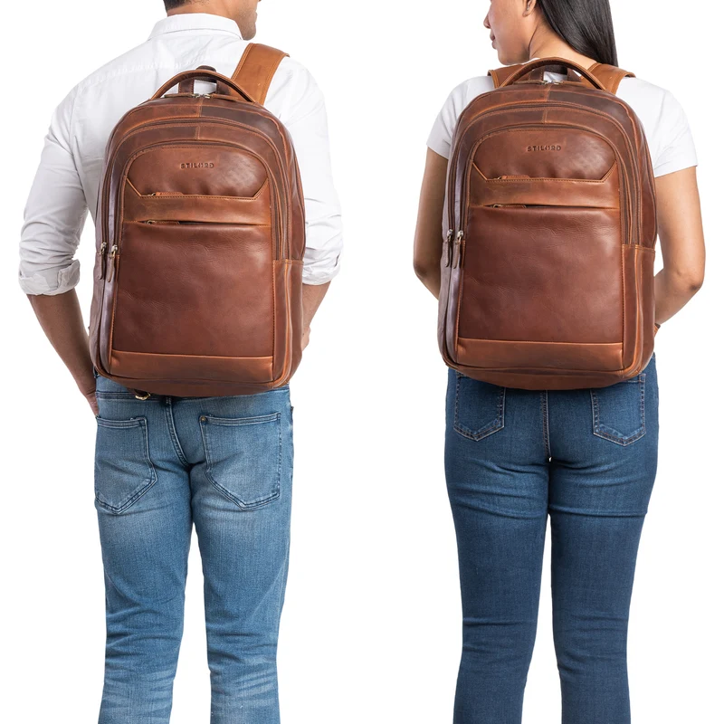 B-WARE "Keno" Zeitloser Leder Rucksack mit Laptopfach 15,6 Zoll