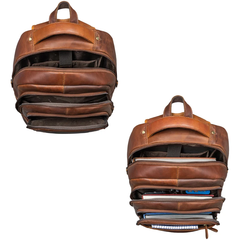 B-WARE "Keno" Zeitloser Leder Rucksack mit Laptopfach 15,6 Zoll