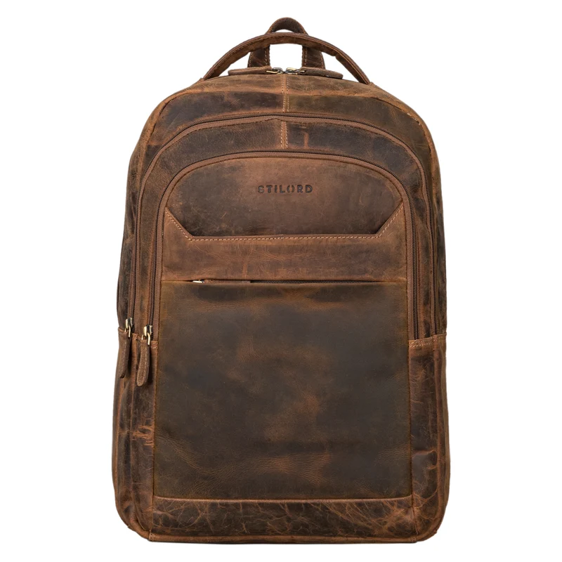 B-WARE "Keno" Zeitloser Leder Rucksack mit Laptopfach 15,6 Zoll
