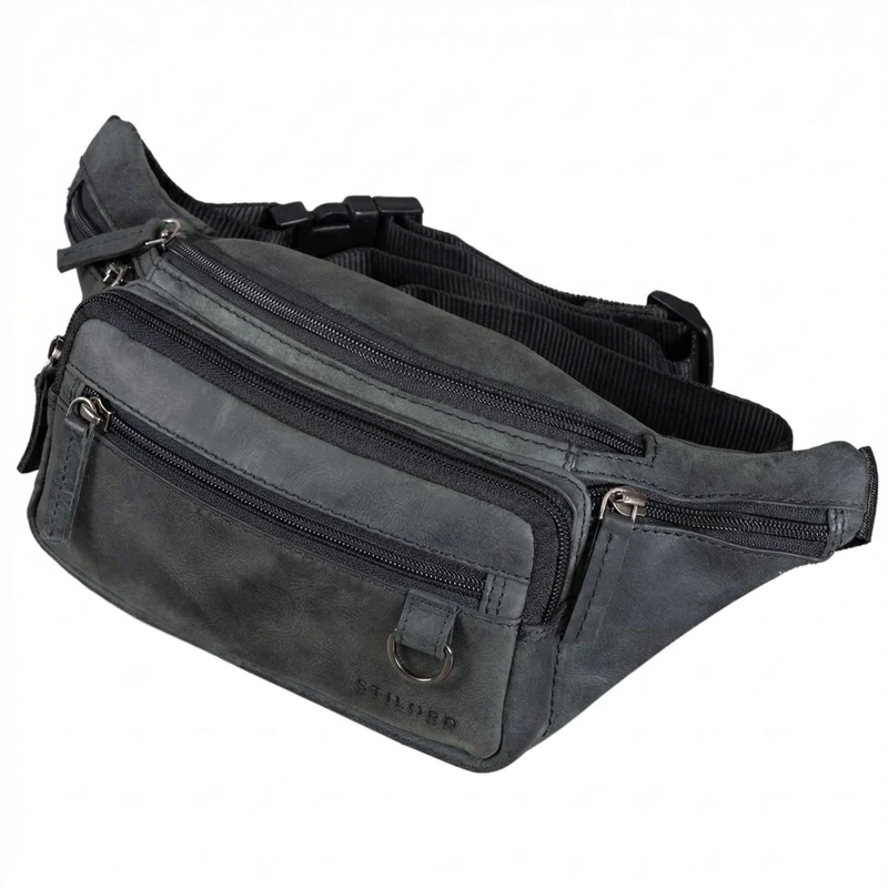 "Robin" Premium Bauchtasche Herren Leder mit 6 Reißverschlussfächern