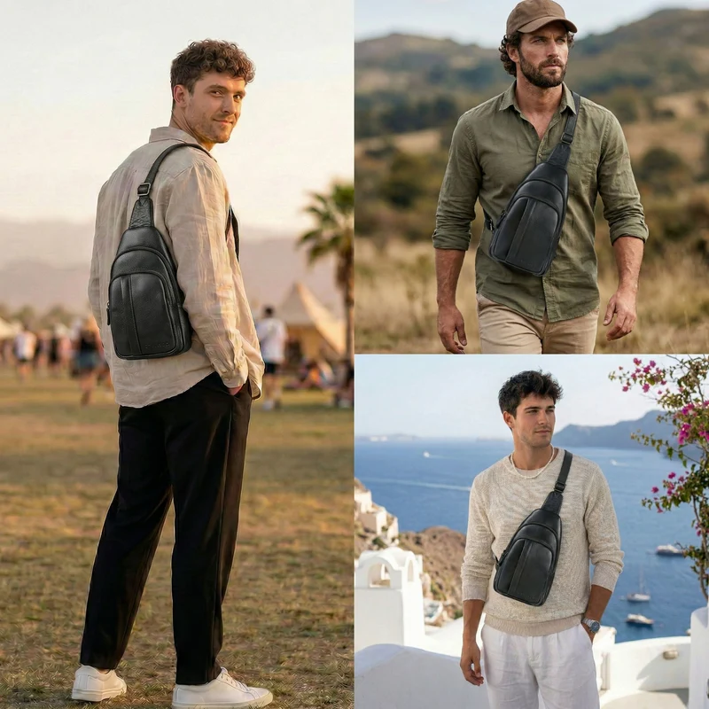 "Jakob" Sling Bag Herren Leder Groß mit Karabiner