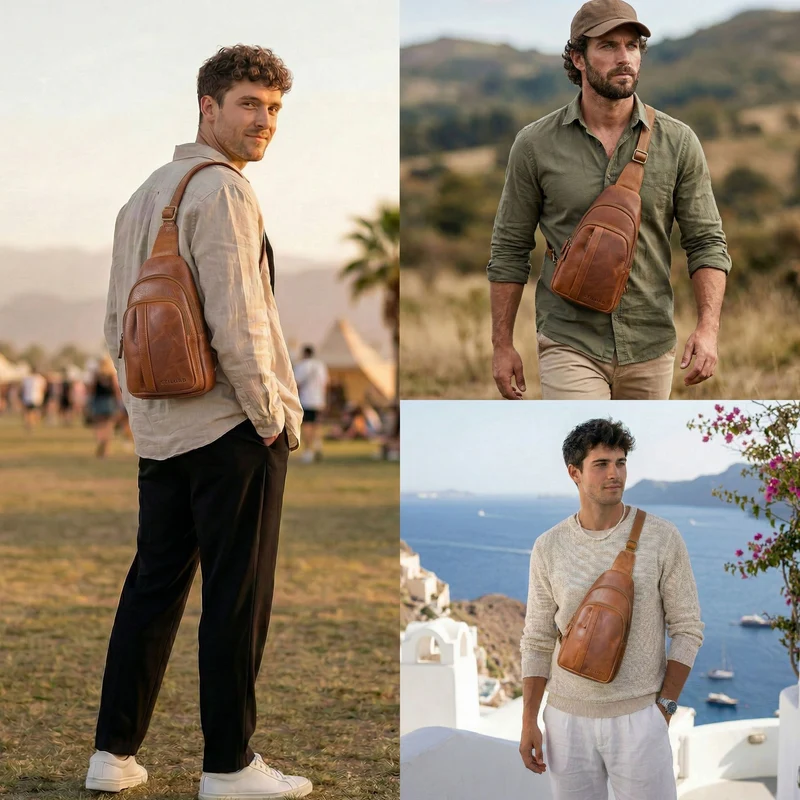 "Jakob" Sling Bag Herren Leder Groß mit Karabiner