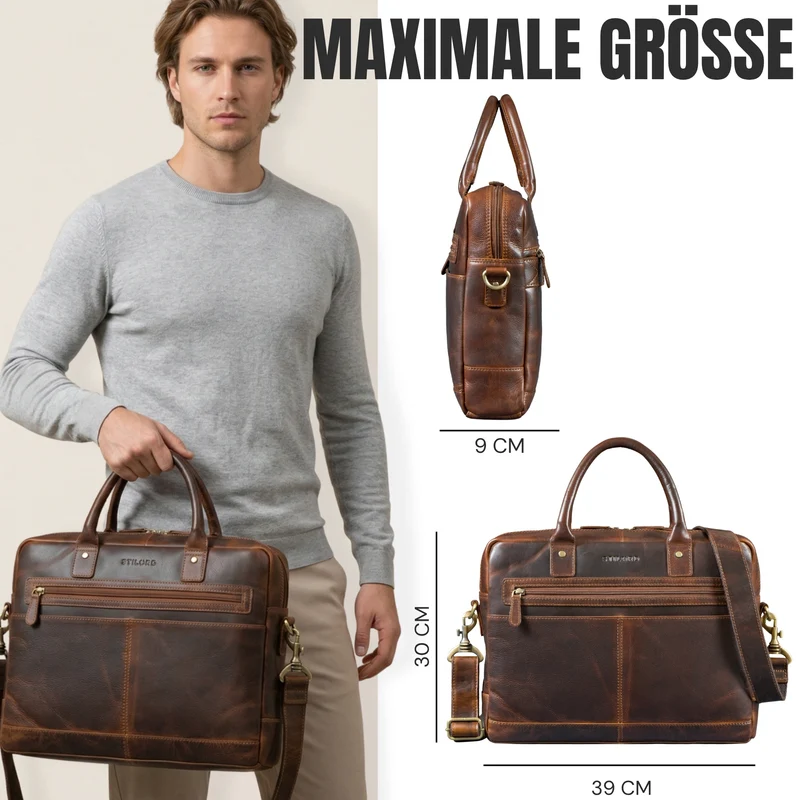 "Gonzalo" Business Aktentasche Herren Leder Groß Laptoptasche 15.6 bis 16 Zoll