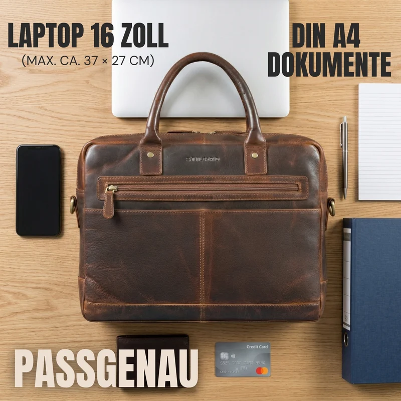 "Gonzalo" Business Aktentasche Herren Leder Groß Laptoptasche 15.6 bis 16 Zoll