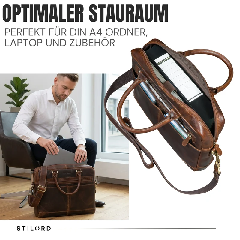 "Gonzalo" Business Aktentasche Herren Leder Groß Laptoptasche 15.6 bis 16 Zoll