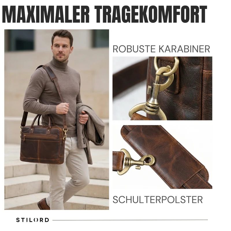 "Gonzalo" Business Aktentasche Herren Leder Groß Laptoptasche 15.6 bis 16 Zoll