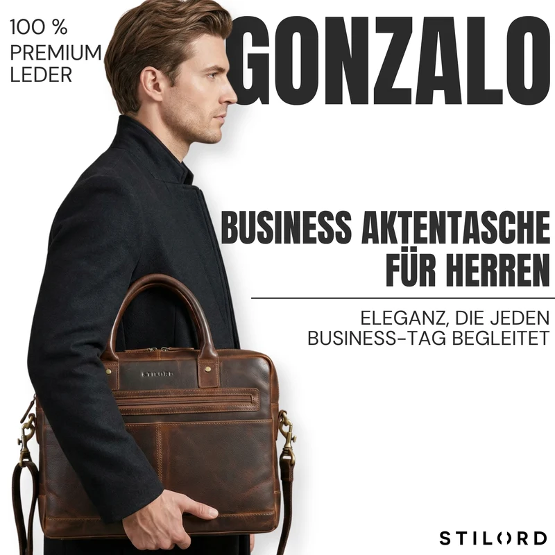"Gonzalo" Business Aktentasche Herren Leder Groß Laptoptasche 15.6 bis 16 Zoll